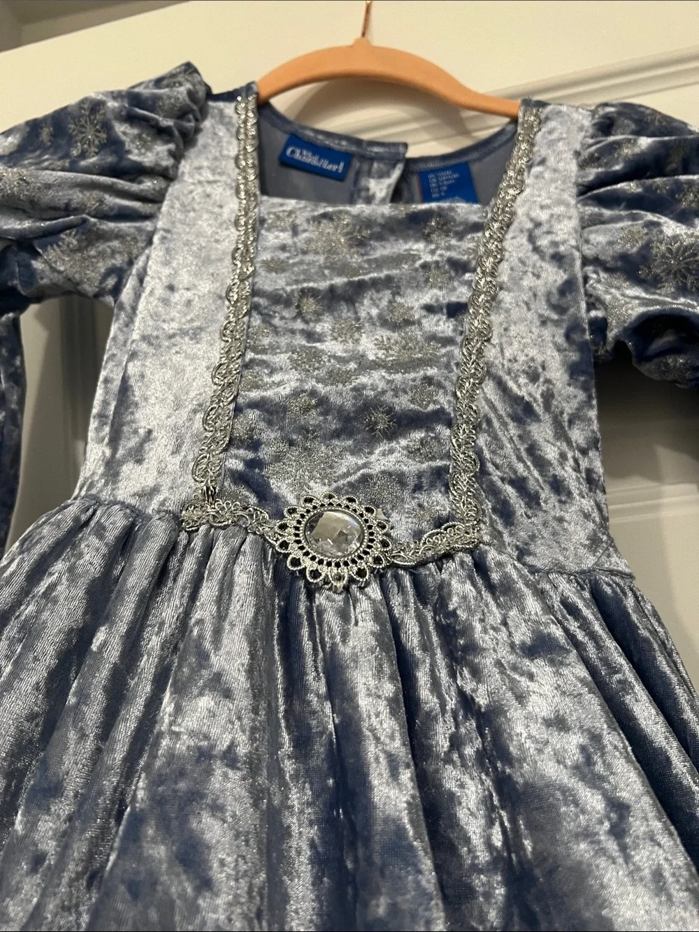 Blue Silver Velvet Princess Costume Dress with White Fur Trim - Kids